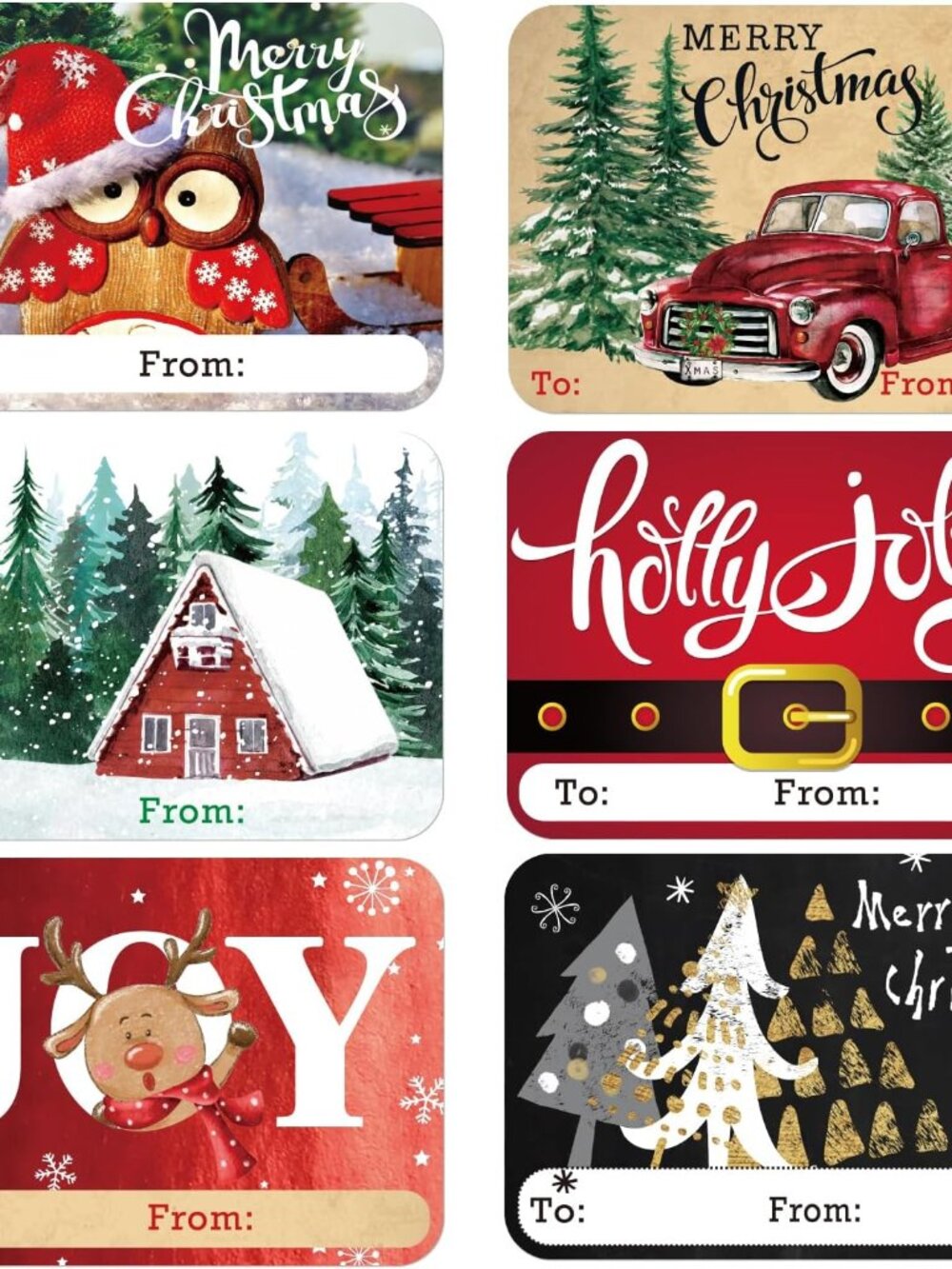 80-Count Large Foil Christmas Gift Tag Stickers, 8 Jumbo Designs - Xmas to and f